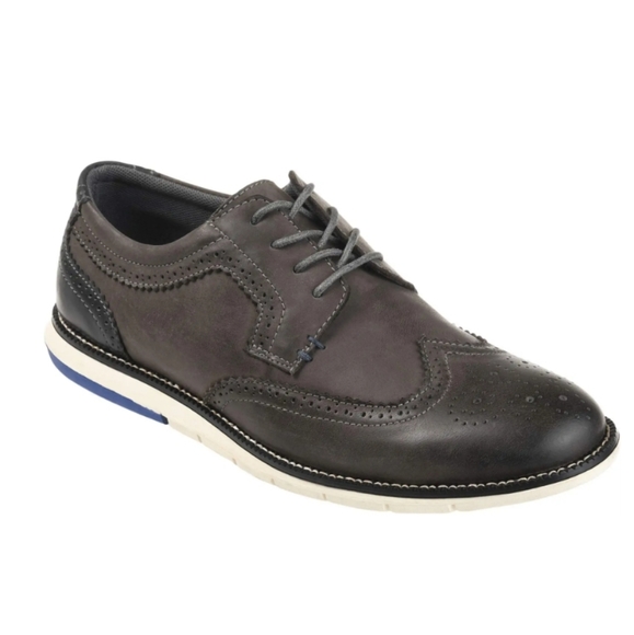 Vance Co. Drake Leather Wingtip Oxford in Dark Grey/Black - Picture 2 of 15